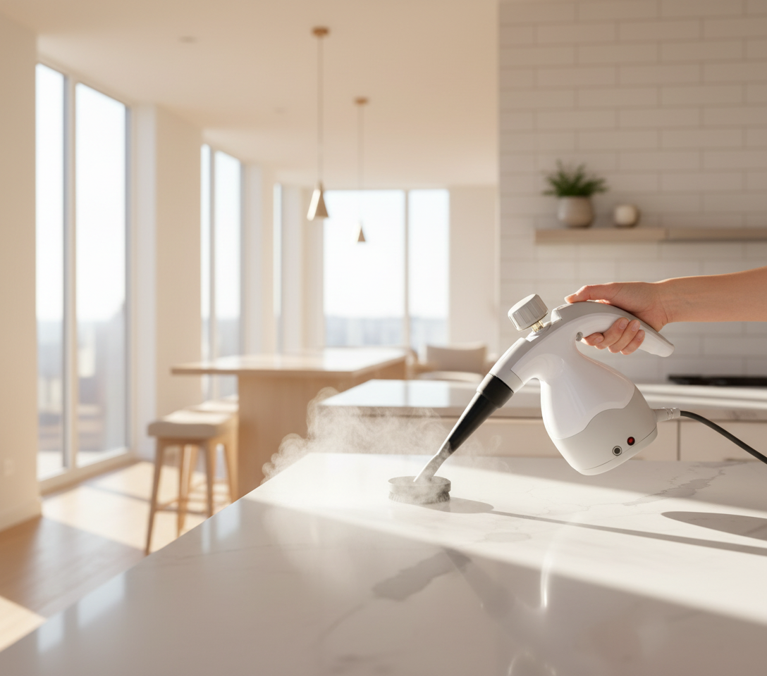 Han-held Steam Cleaner cleaning benchtop